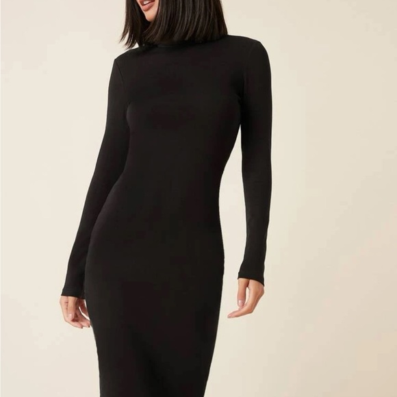 🆕 SHEIN BASICS Cotton High Neck Solid Bodycon Dress - Picture 4 of 5